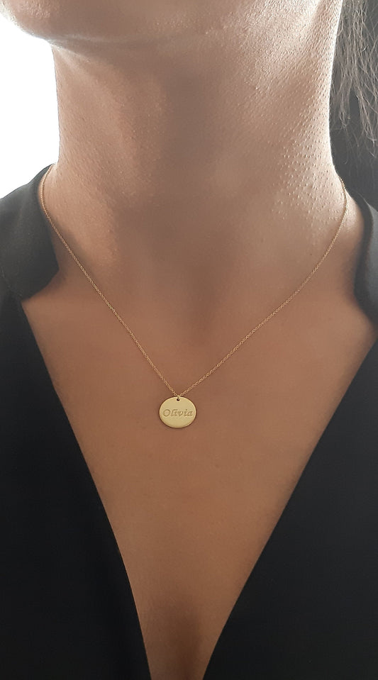 Name disc necklace , custom engraved necklace