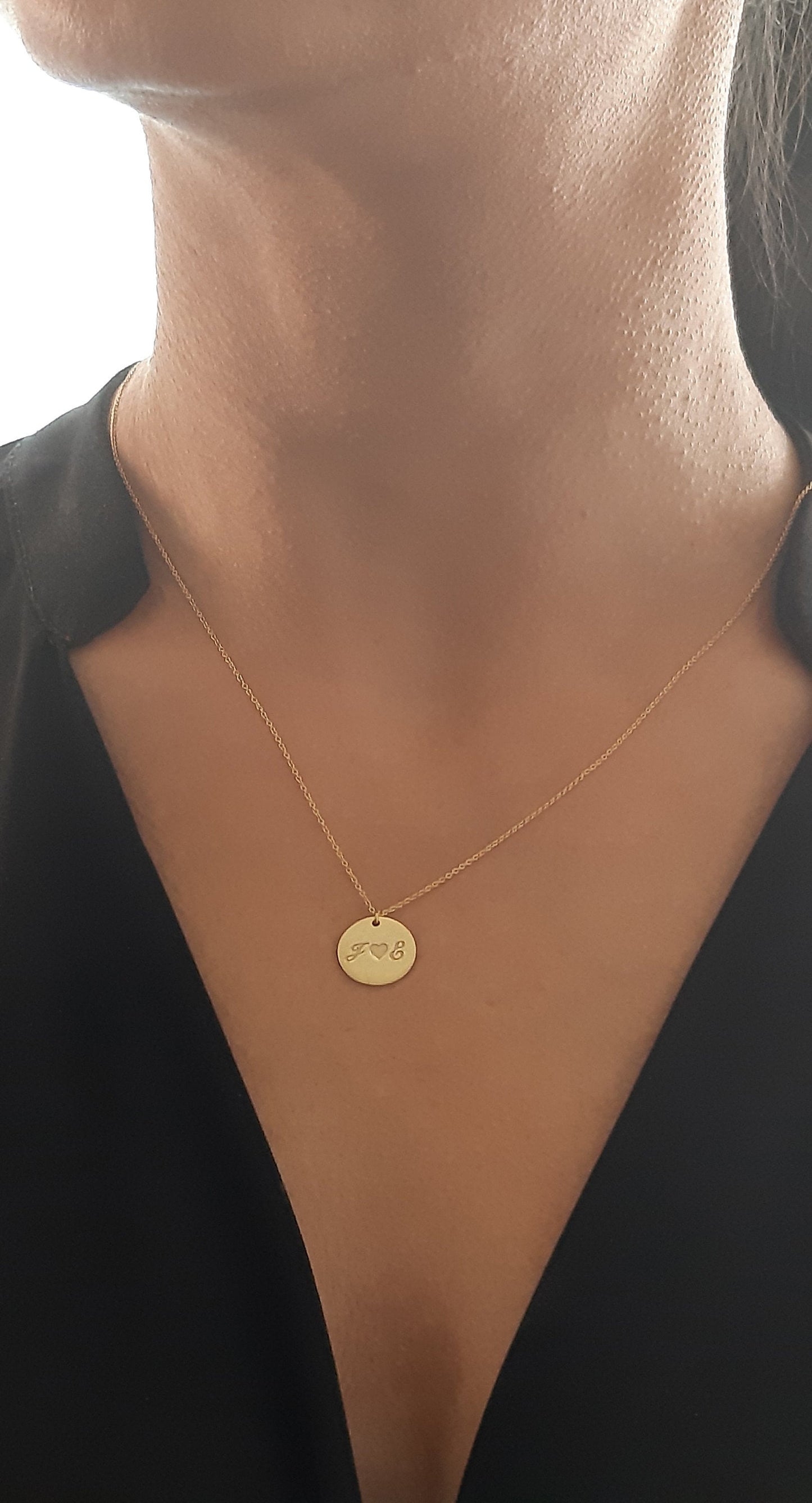 Gold Disk Necklace ,  Initial Disc Necklace , Personalized Disc Necklace