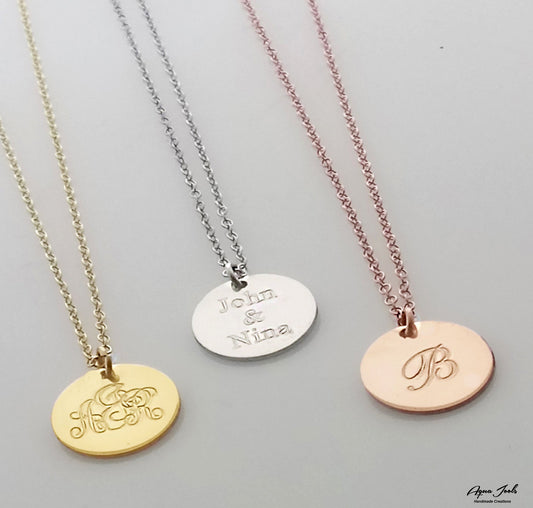 Solid gold Initial Disc Necklace, Dainty Disc Necklace