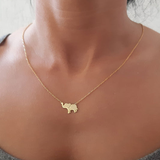 14k yellow gold elephant necklace,  Dainty necklace