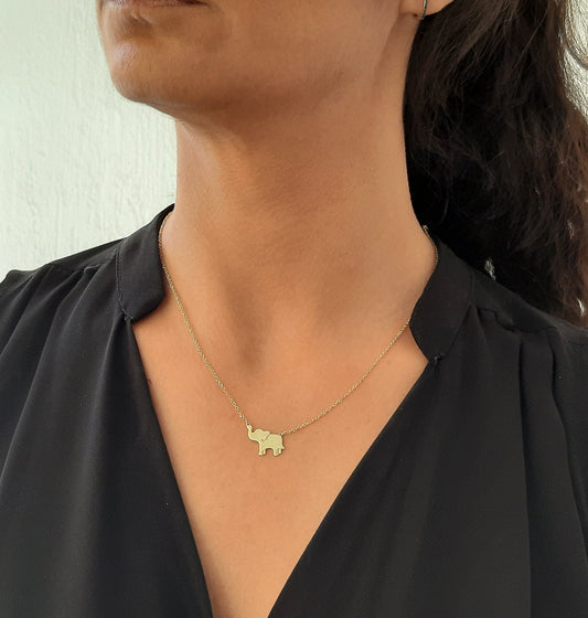 Solid Gold elephant necklace, , Dainty elephant necklace