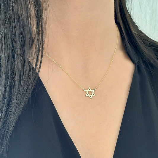 14K Solid Gold Star of David Necklace layering necklace gift
