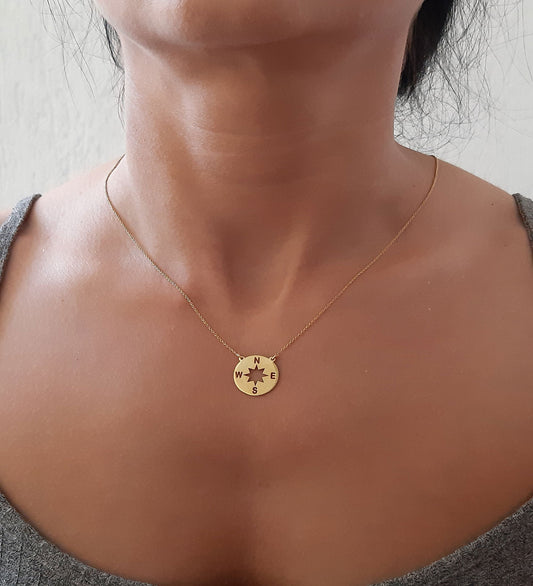 Solid Gold Compass necklace , gift for mom