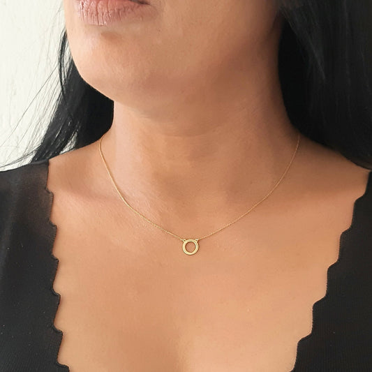 Dainty 14K Solid Gold Karma circle necklace