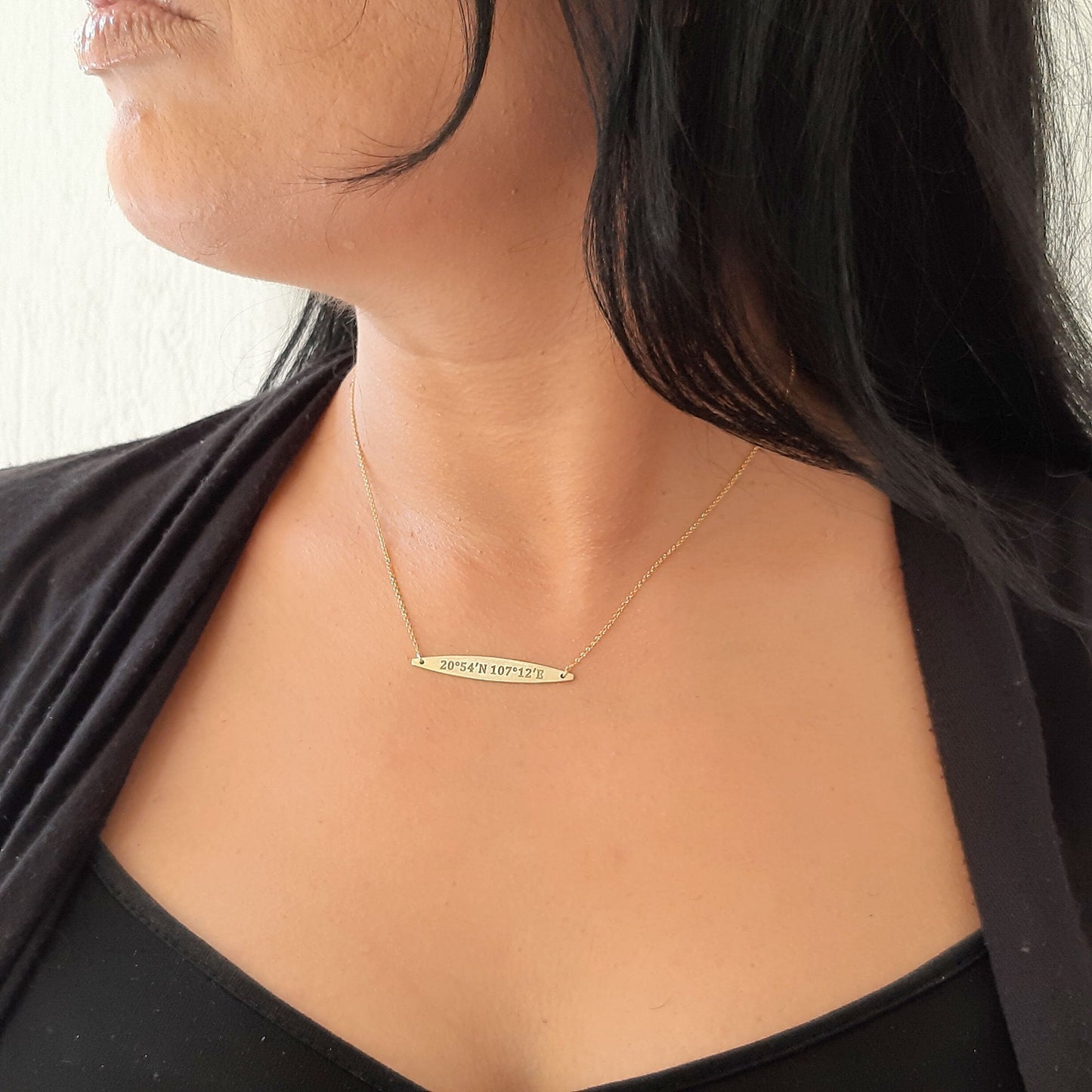 14K Solid Gold Name Bar Necklace, Personalized Bar