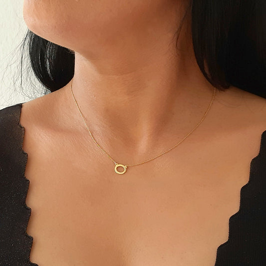 Dainty 14K Solid Gold oval necklace,, minimalist necklace
