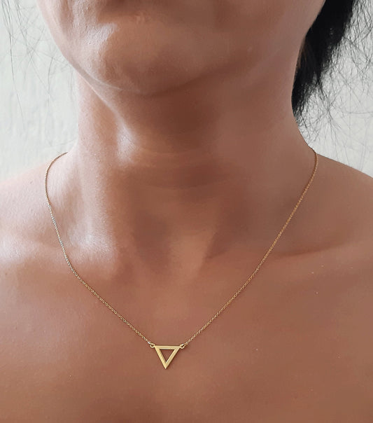 Dainty 14K Solid Gold triangle pendant , gold necklace for women