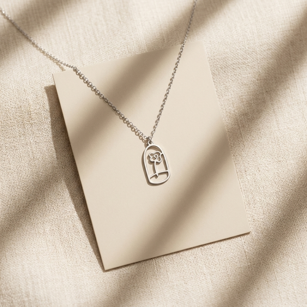 14K yellow gold rose necklace, styled product view