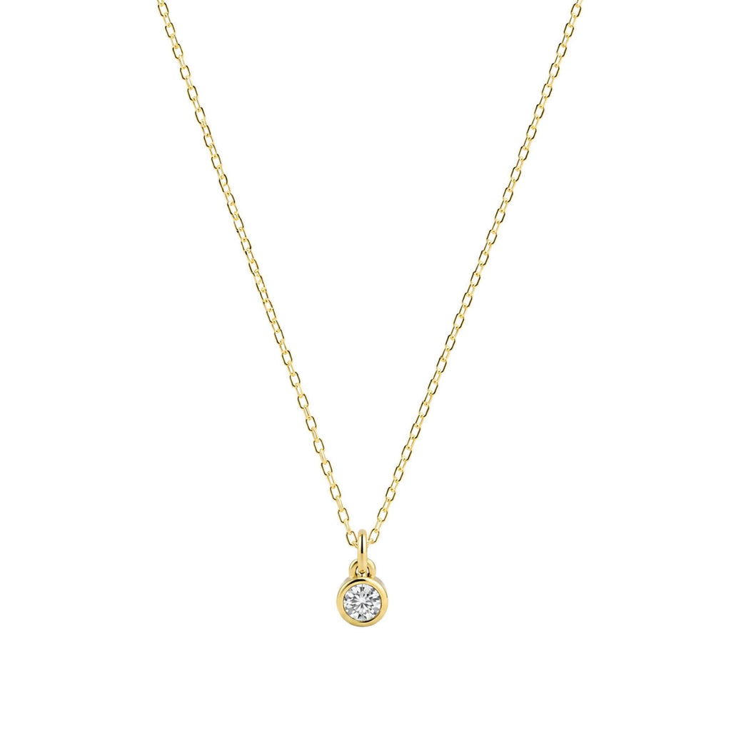 14K Solid Gold 0.10 CT Diamond Bezel Pendant Necklace, main product view