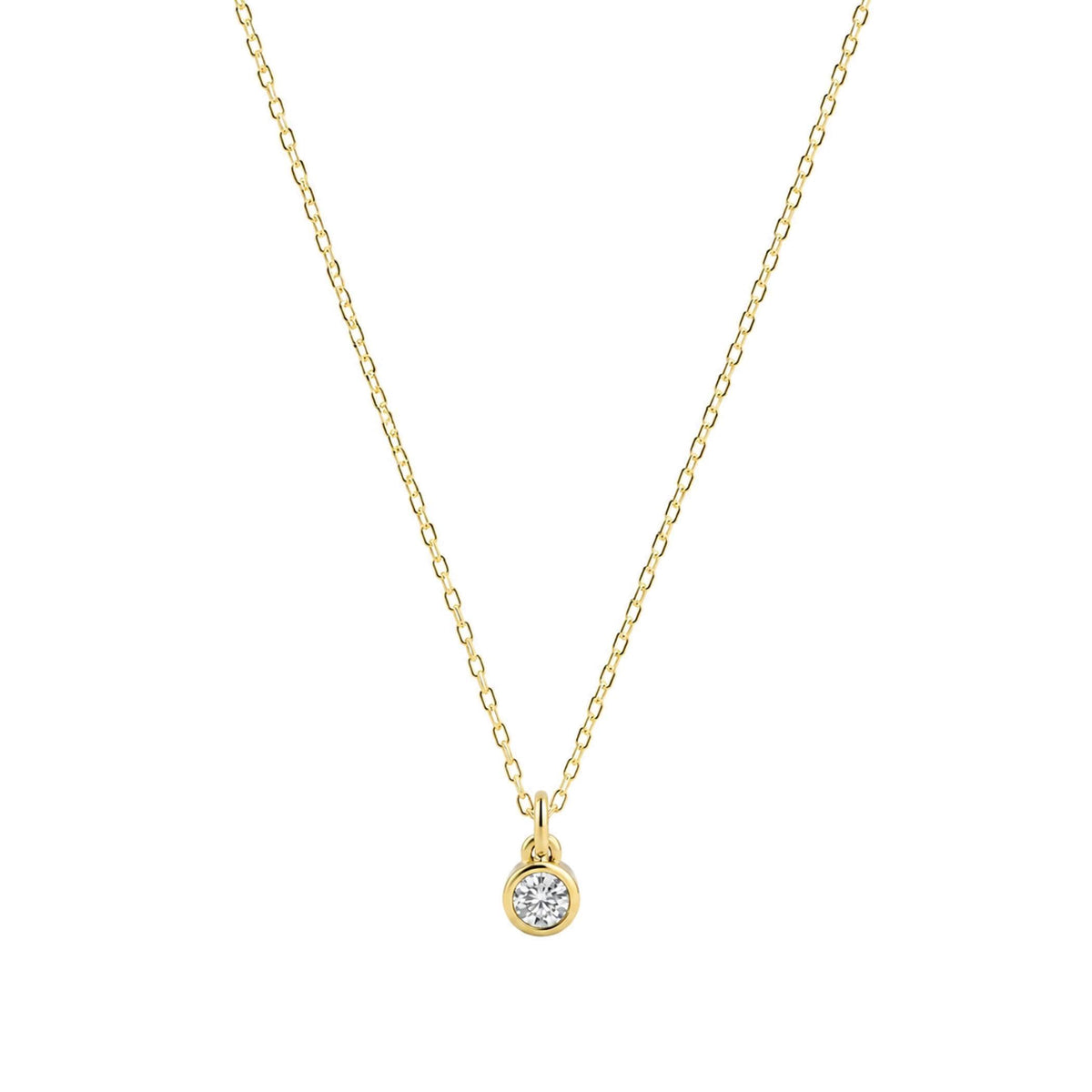 14K Solid Gold 0.10 CT Diamond Bezel Pendant Necklace, main product view