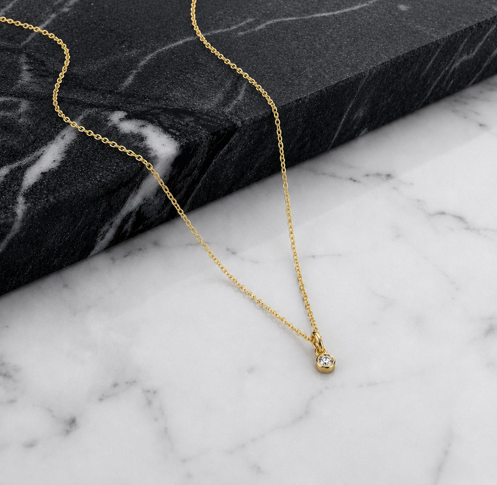 14K Solid Gold 0.10 CT Diamond Bezel Pendant Necklace, gallery view 5 of 10