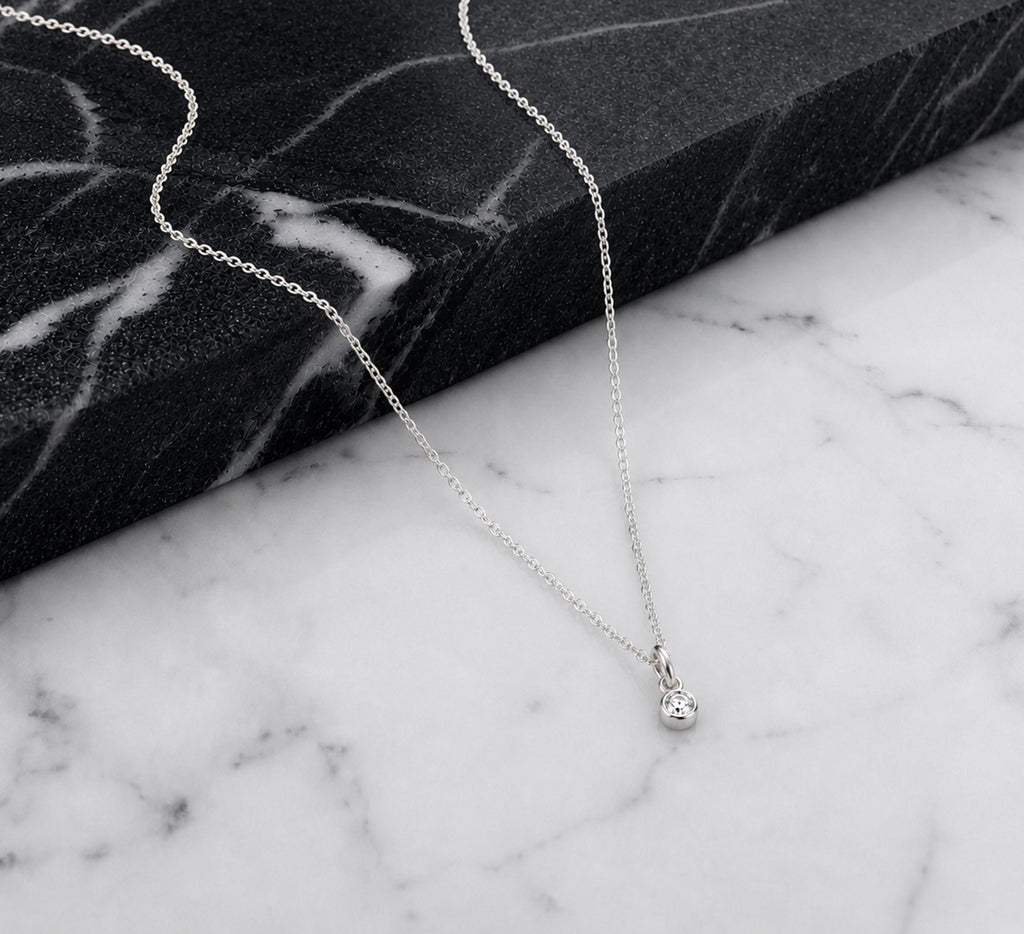 14K Solid Gold 0.10 CT Diamond Bezel Pendant Necklace, gallery view 8 of 10