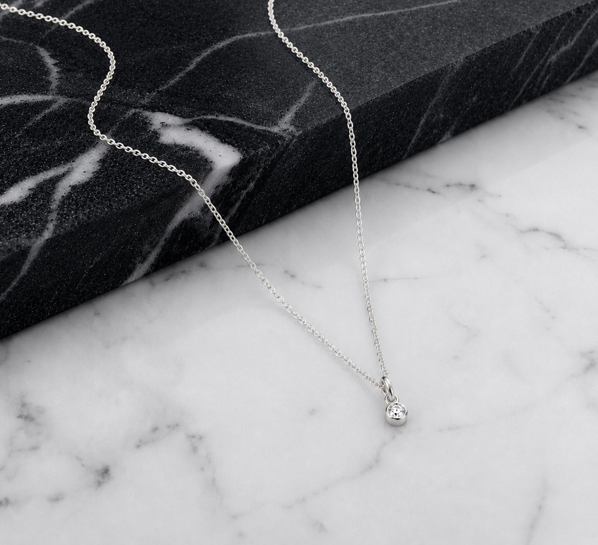 14K Solid Gold 0.10 CT Diamond Bezel Pendant Necklace, gallery view 8 of 10