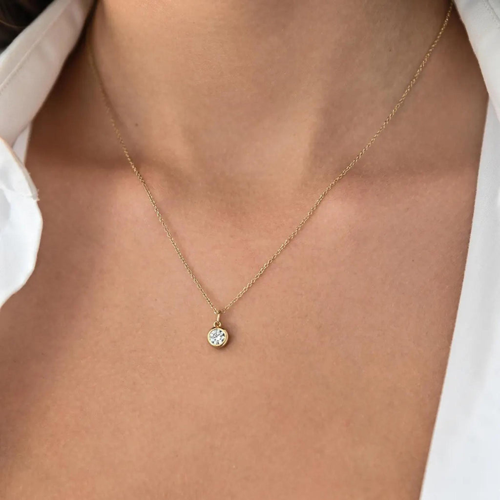 14K Solid Gold 0.50 CT Lab-Grown Diamond Bezel Necklace, gallery view 2 of 10