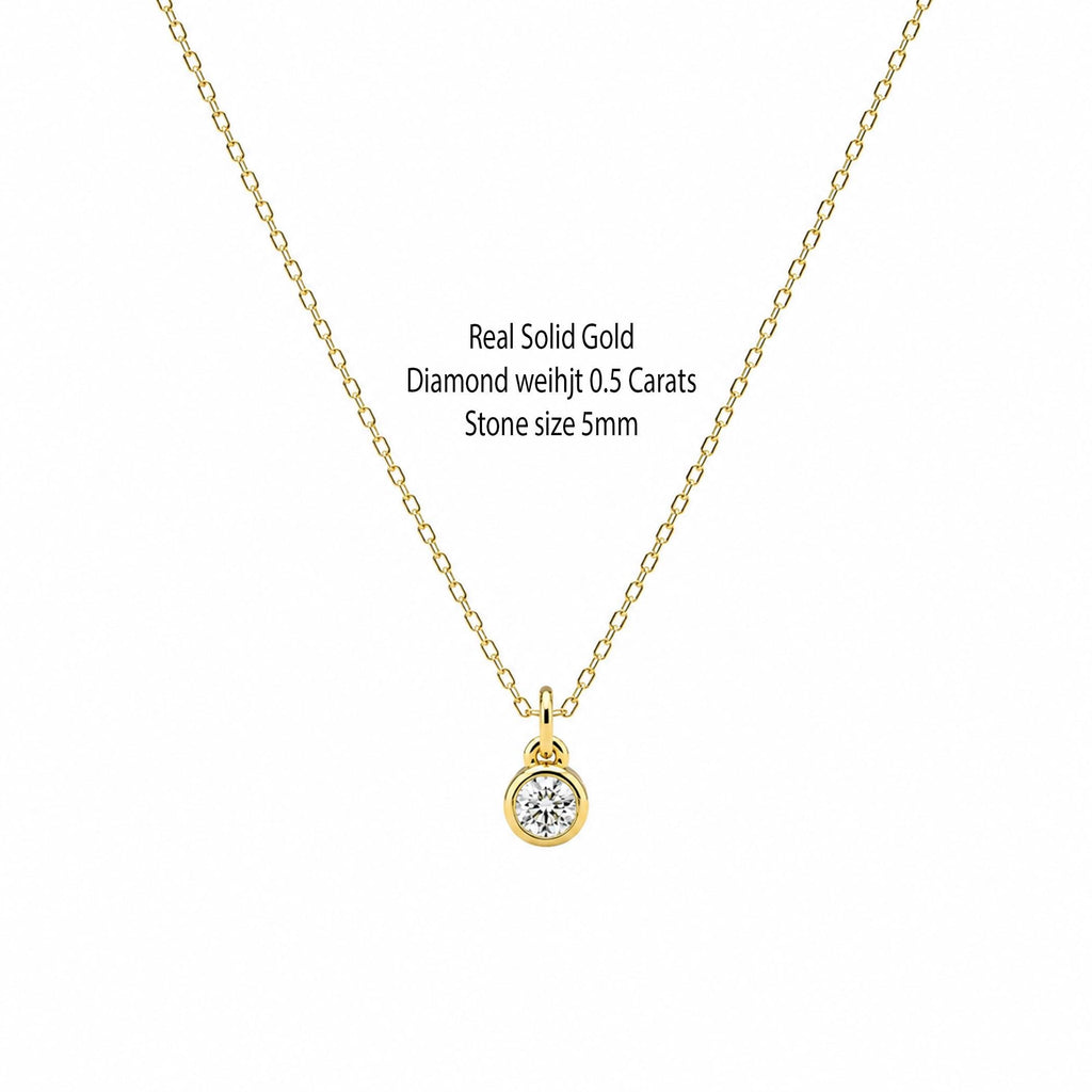 14K Solid Gold 0.50 CT Lab-Grown Diamond Bezel Necklace, gallery view 3 of 10