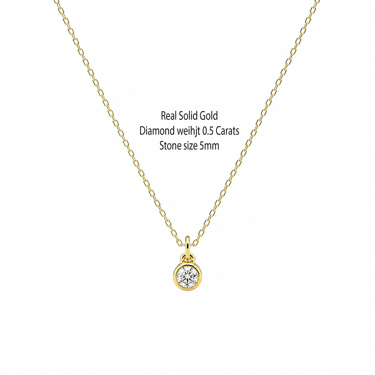 14K Solid Gold 0.50 CT Lab-Grown Diamond Bezel Necklace, gallery view 3 of 10