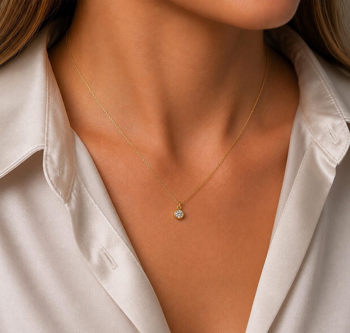 14K Solid Gold 0.50 CT Lab-Grown Diamond Bezel Necklace, gallery view 8 of 10