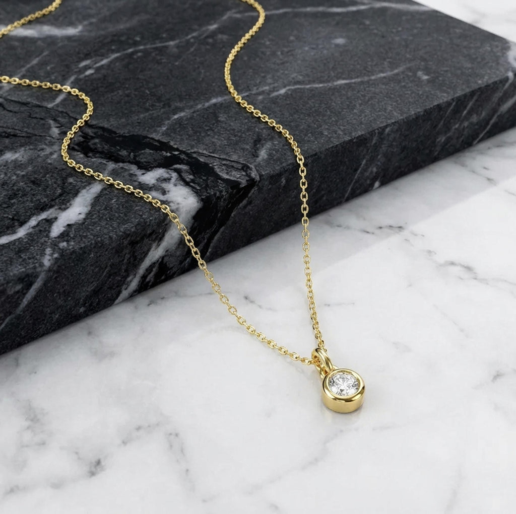 14K Solid Gold 0.50 CT Lab-Grown Diamond Bezel Necklace, gallery view 9 of 10