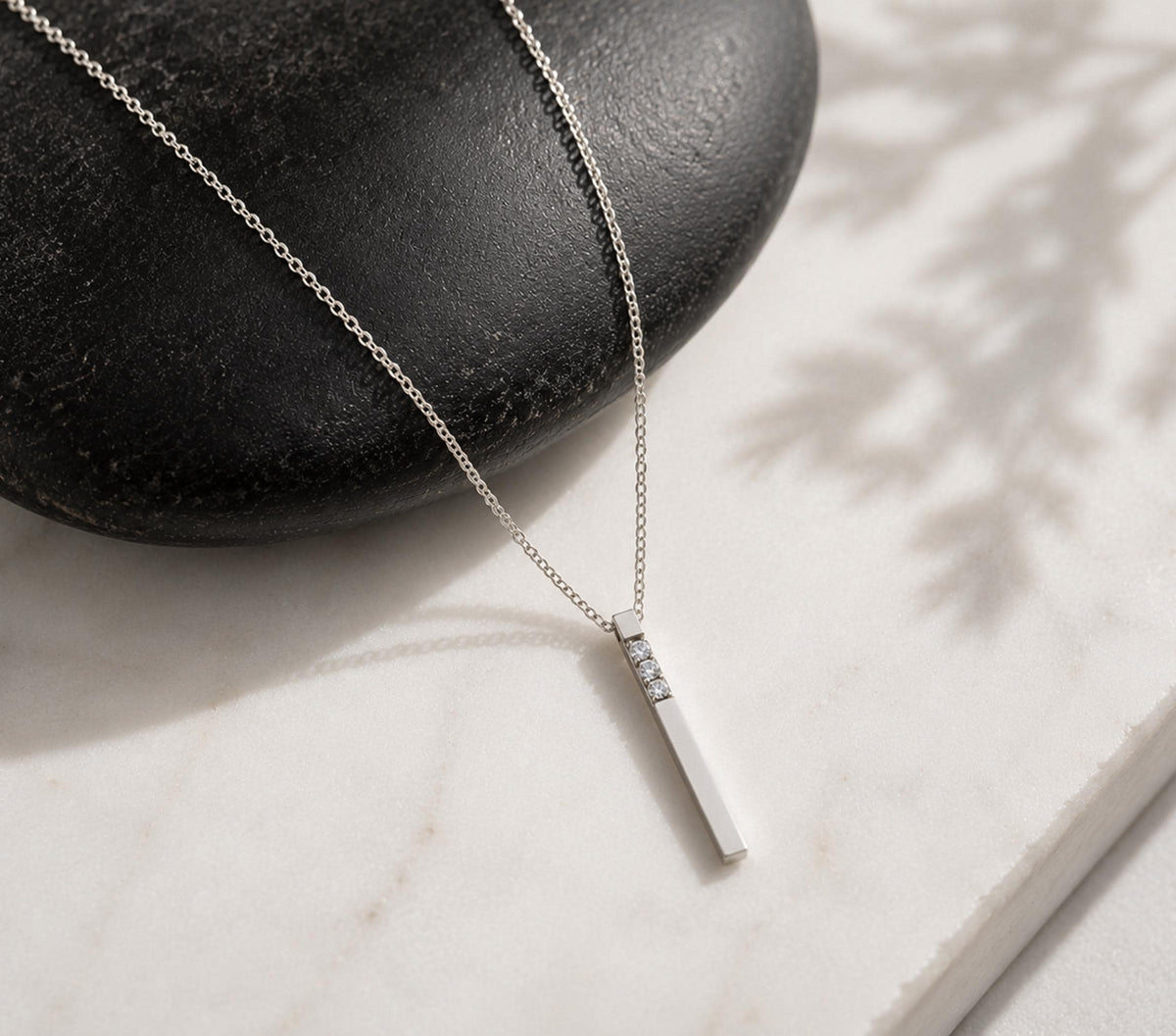 14K Solid Gold 3D Diamond Bar Necklace, gallery view 10 of 10
