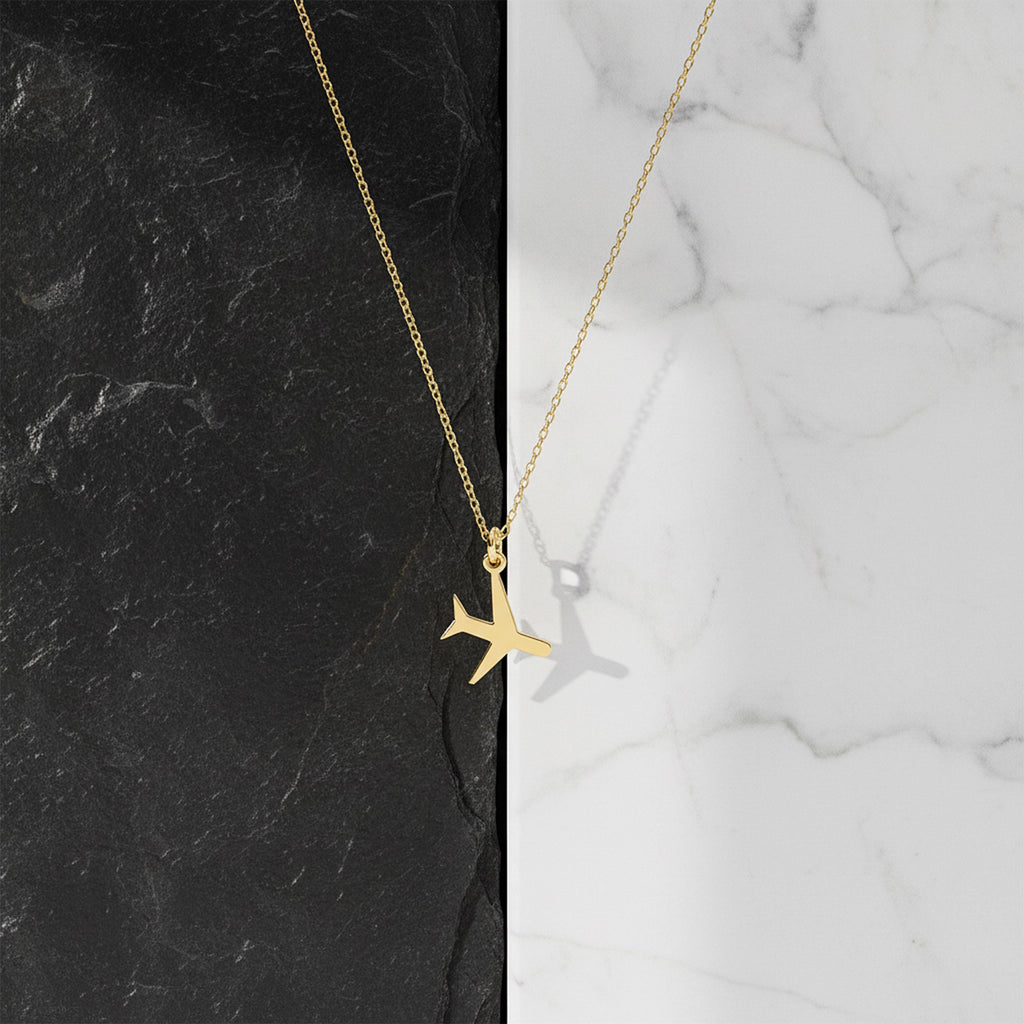 14K Solid Gold Airplane Traveler Necklace, gallery view 3 of 7