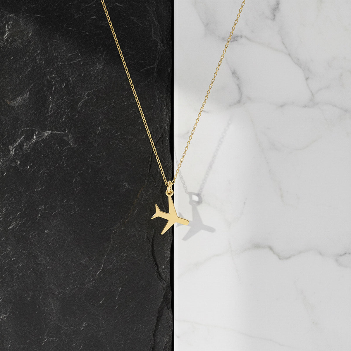 14K Solid Gold Airplane Traveler Necklace, gallery view 3 of 7