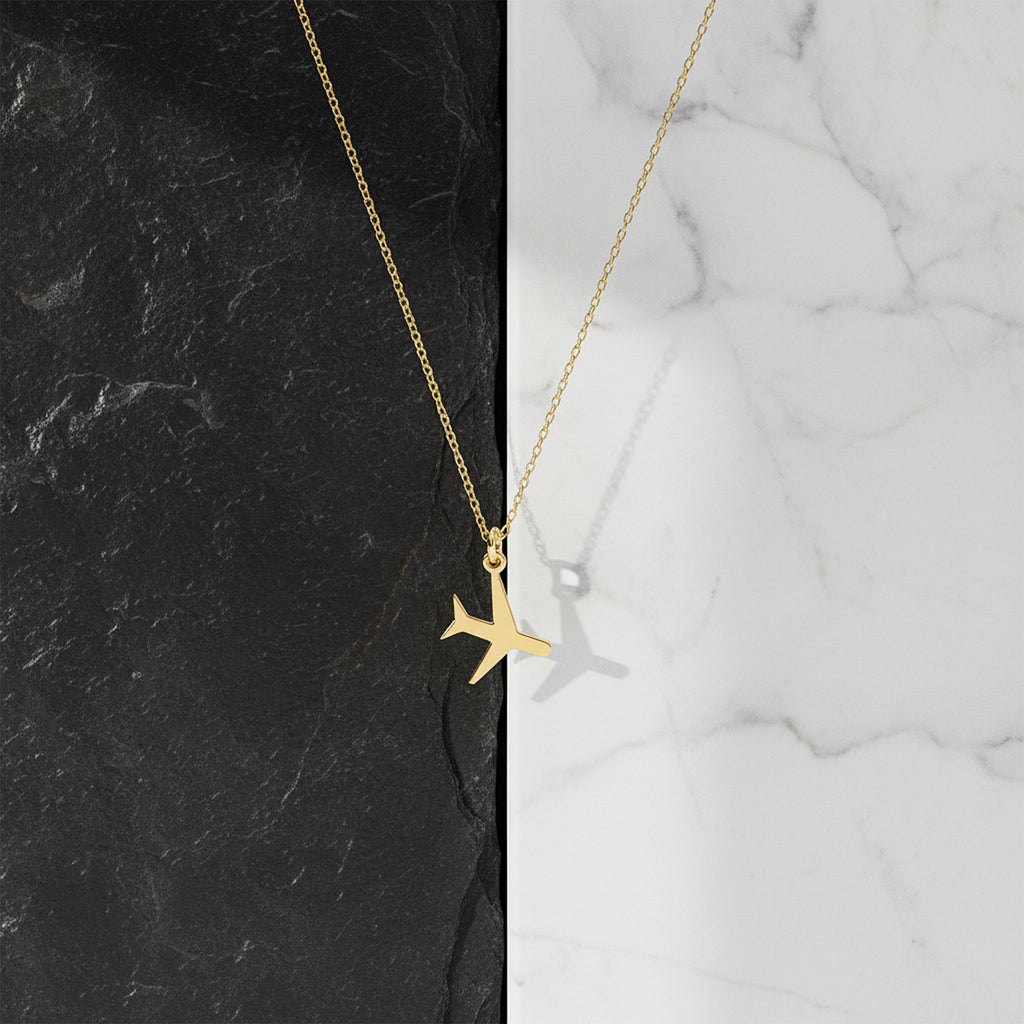 14K Solid Gold Airplane Traveler Necklace, gallery view 7 of 7
