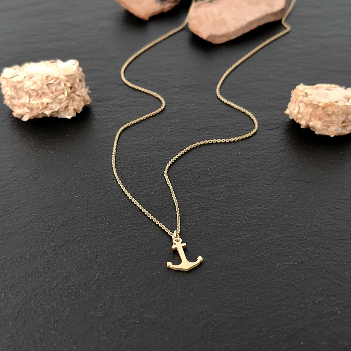 14K Solid Gold Anchor Charm Necklace – Nautical Pendant, gallery view 2 of 7
