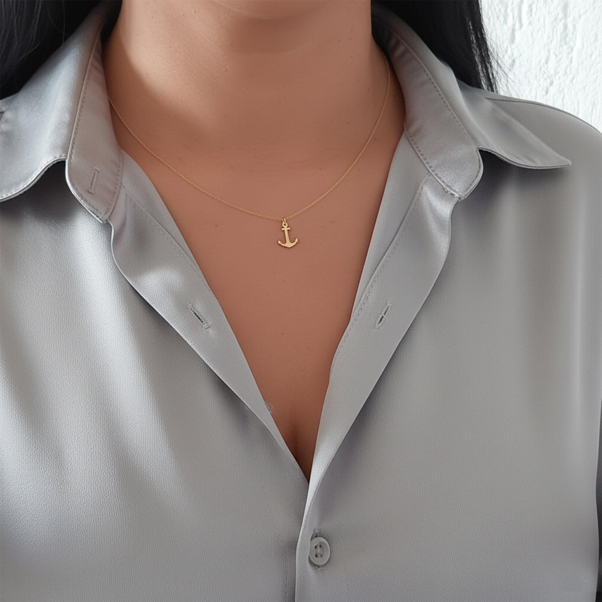 14K Solid Gold Anchor Charm Necklace – Nautical Pendant, gallery view 3 of 7