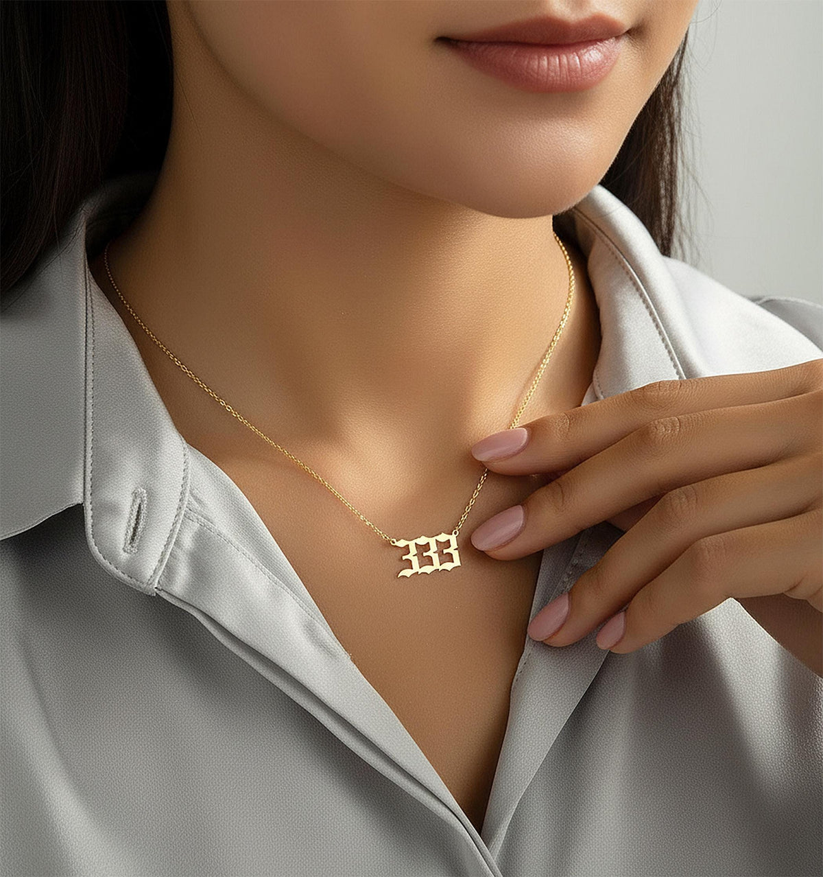 14K Solid Gold Angel Number Necklace – Personalized Lucky Number Pendant, main product view