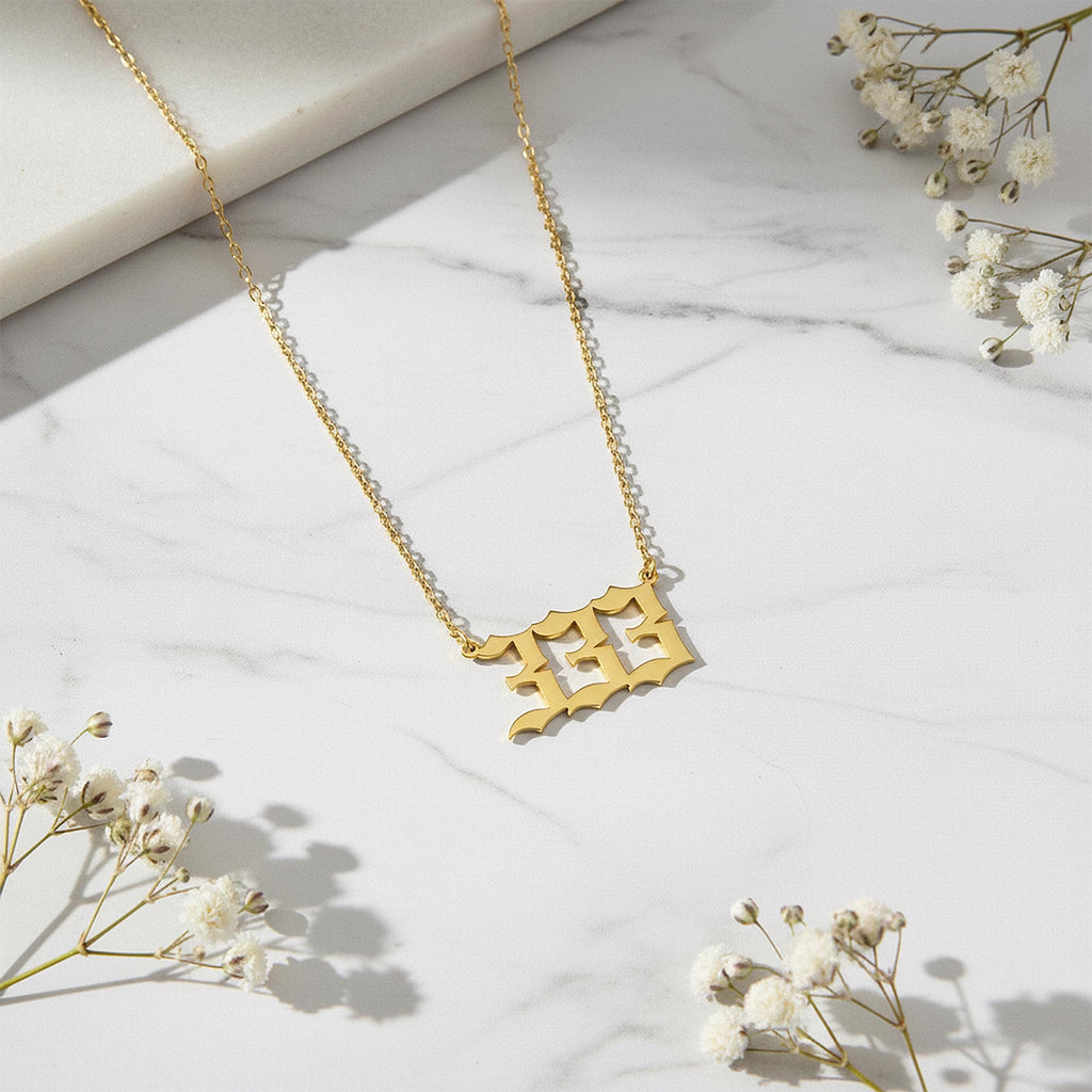 14K Solid Gold Angel Number Necklace – Personalized Lucky Number Pendant, gallery view 2 of 7
