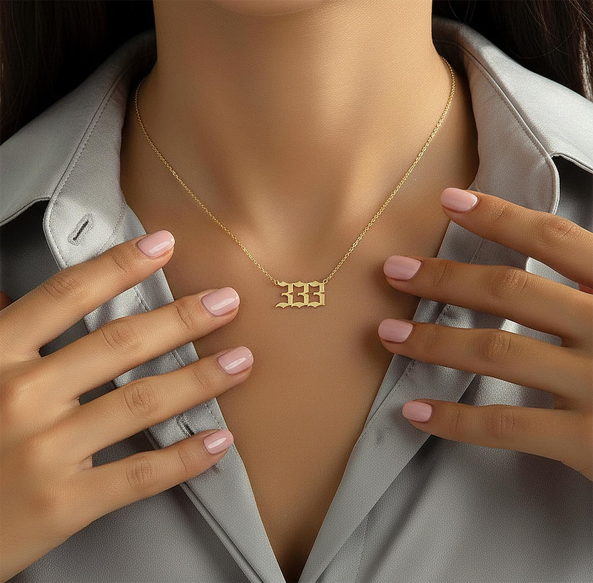 14K Solid Gold Angel Number Necklace – Personalized Lucky Number Pendant, gallery view 3 of 7