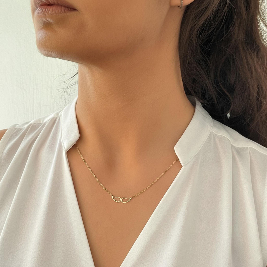 14K Solid Gold Angel Wing Memorial Necklace, main product view