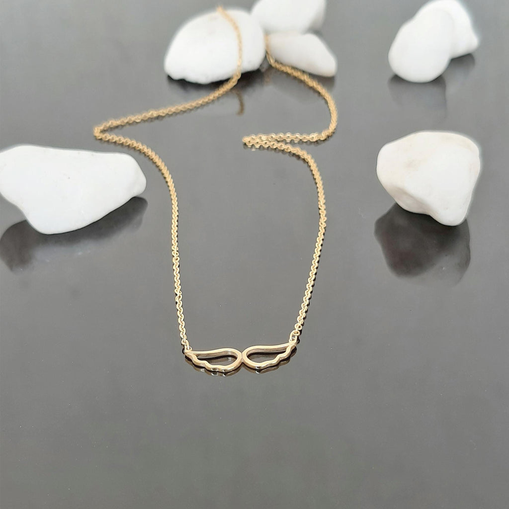 14K Solid Gold Angel Wing Memorial Necklace, gallery view 2 of 7