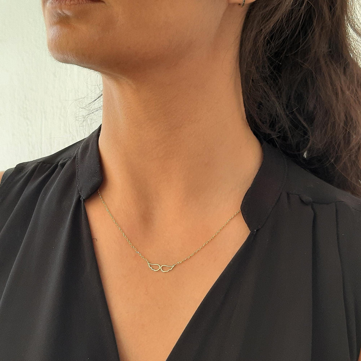 14K Solid Gold Angel Wing Memorial Necklace, gallery view 3 of 7