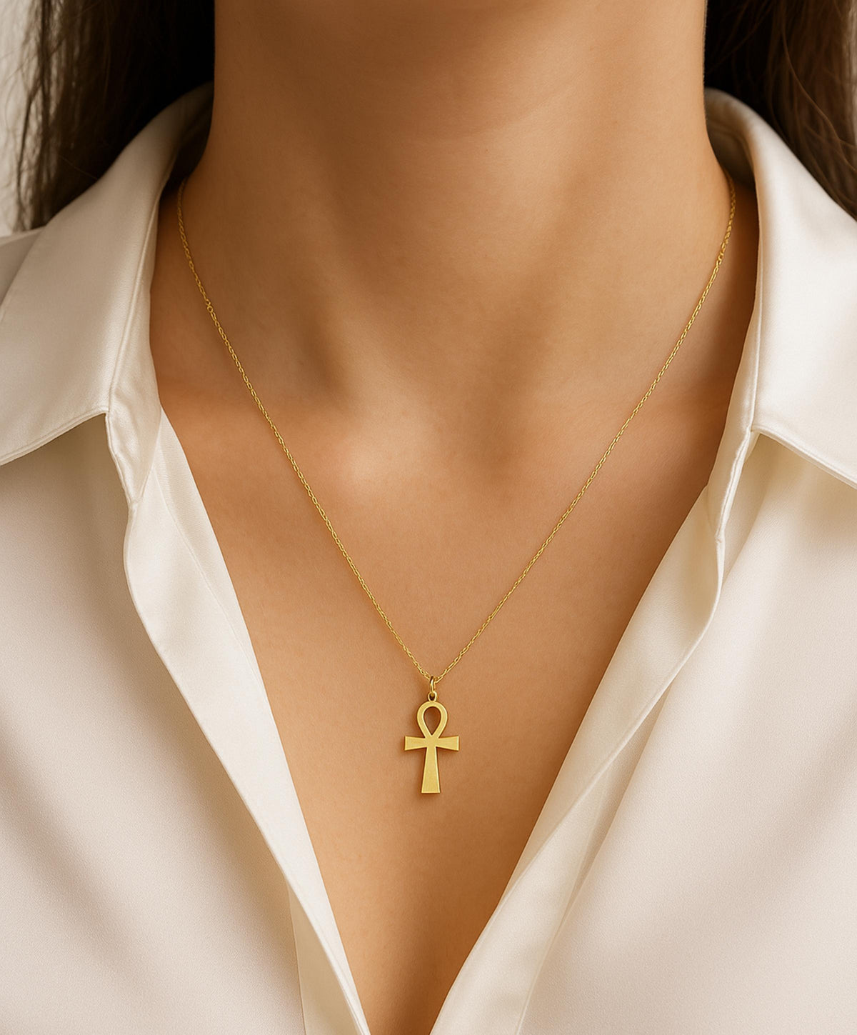 14K Solid Gold Ankh Necklace – Egyptian Key of Life Chain Pendant, gallery view 5 of 7