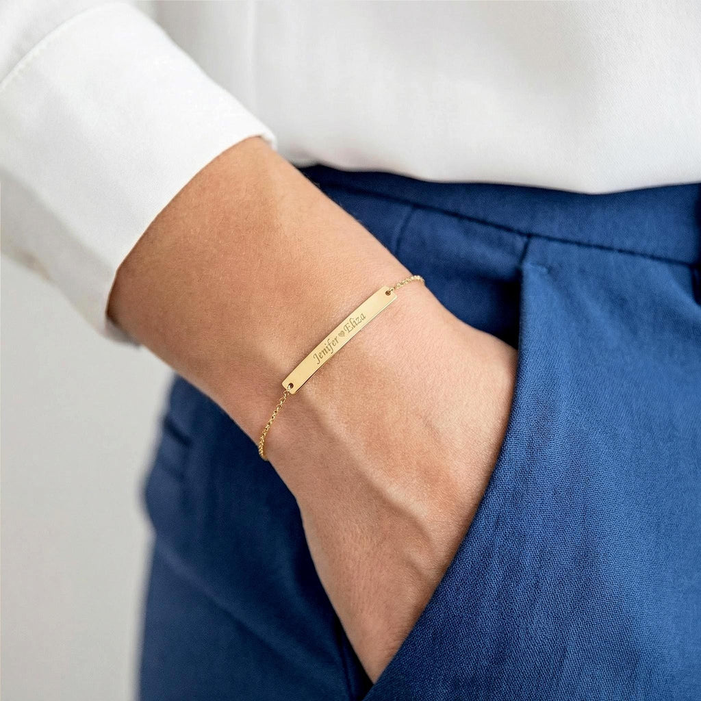 14K Solid Gold Bar Bracelet – Personalized Engraved Bracelet, main product view