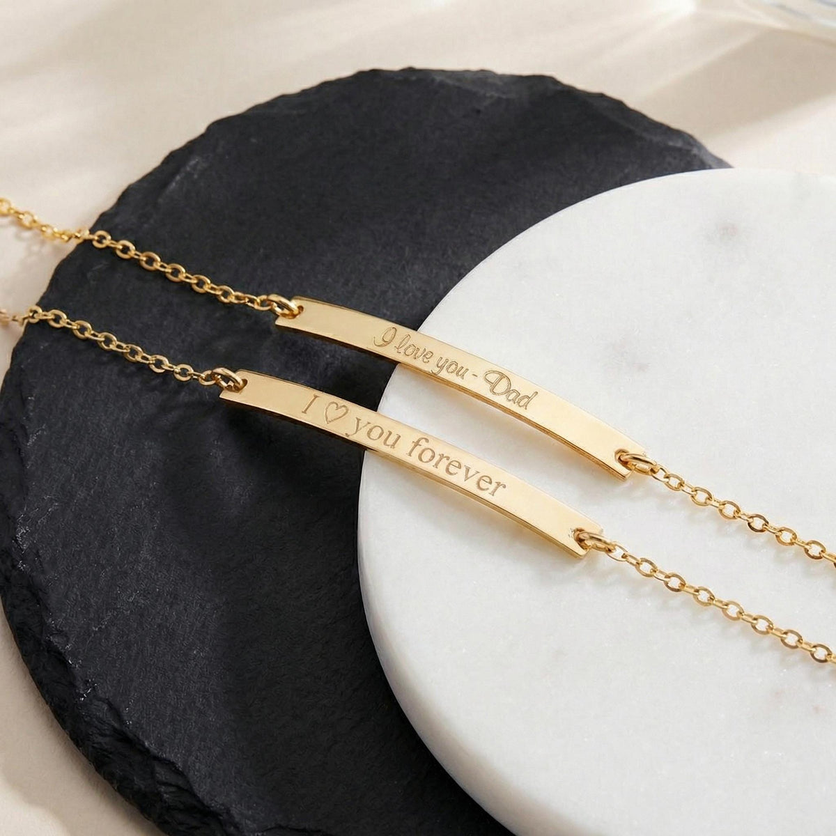 14K Solid Gold Bar Bracelet – Personalized Engraved Bracelet, gallery view 3 of 10