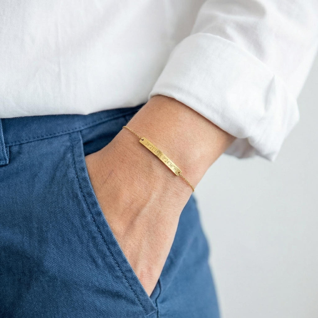 14K Solid Gold Bar Bracelet – Personalized Engraved Bracelet, gallery view 4 of 10