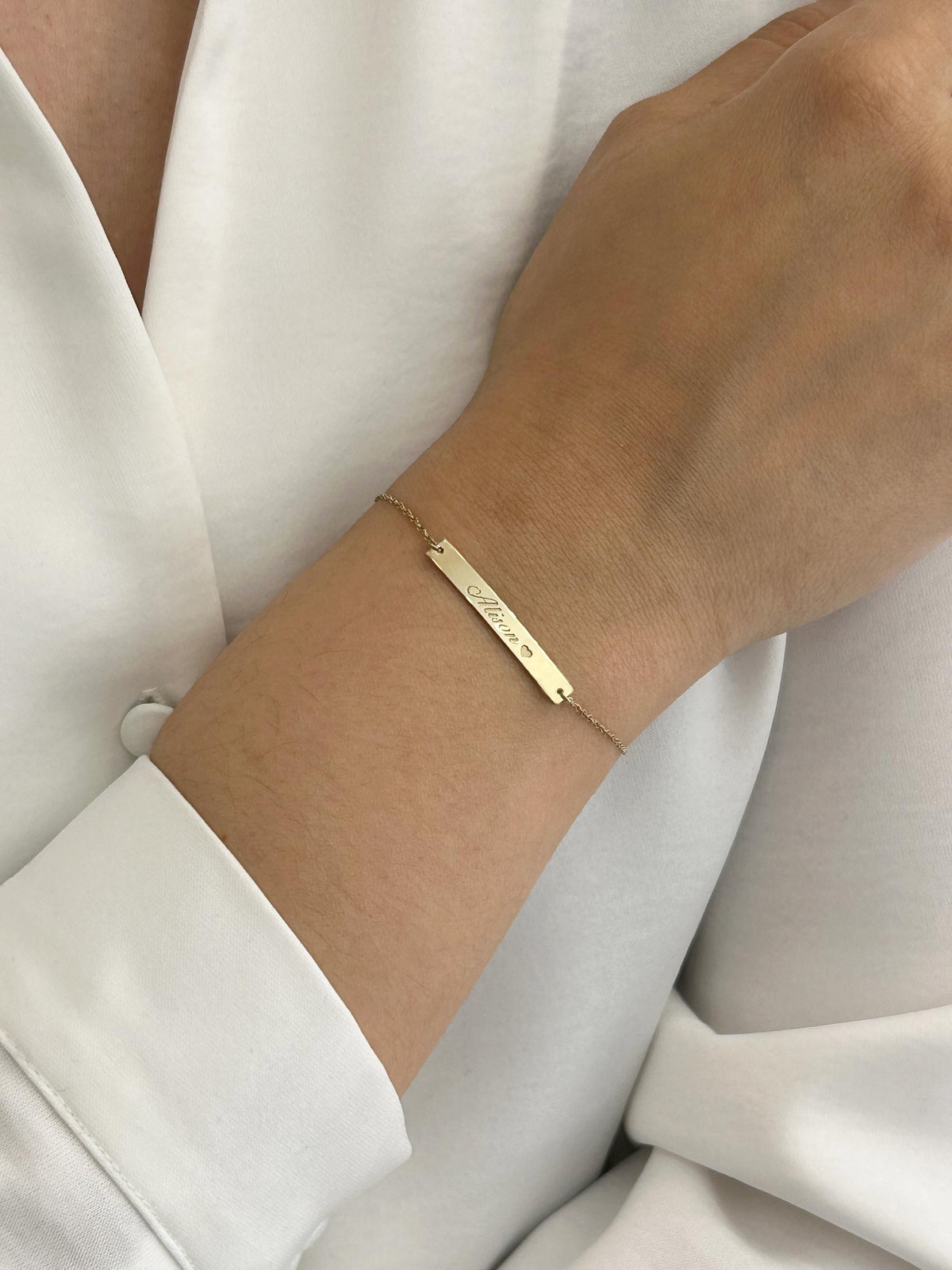 14K Solid Gold Bar Bracelet – Personalized Engraved Bracelet, gallery view 7 of 10