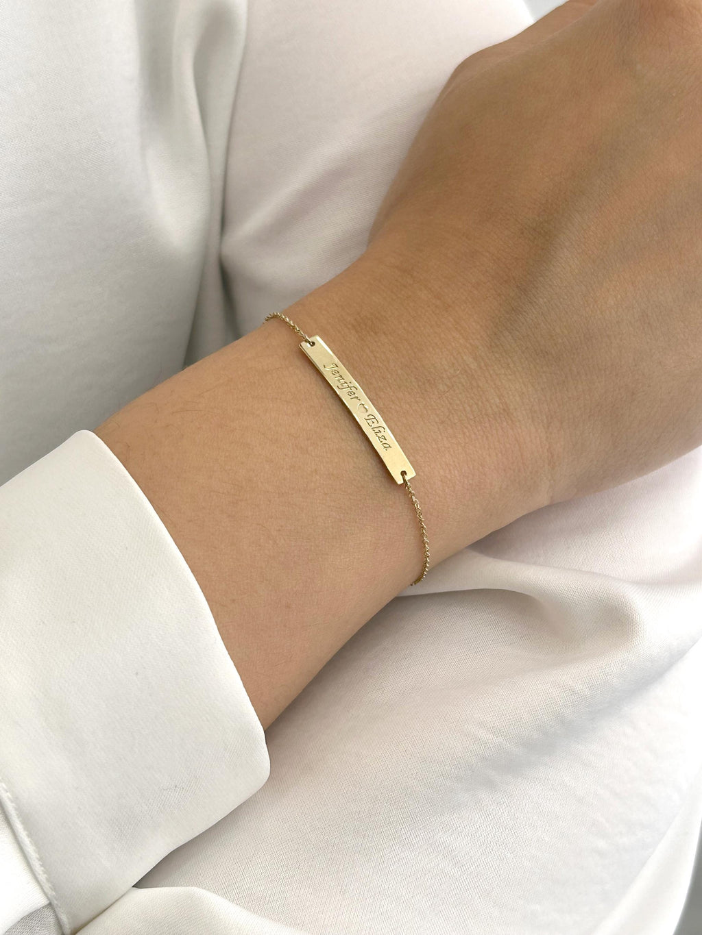 14K Solid Gold Bar Bracelet – Personalized Engraved Bracelet, gallery view 9 of 10