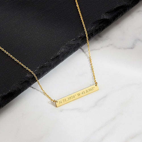 14K Solid Gold Bar Necklace – Personalized Name – and Date, main product view