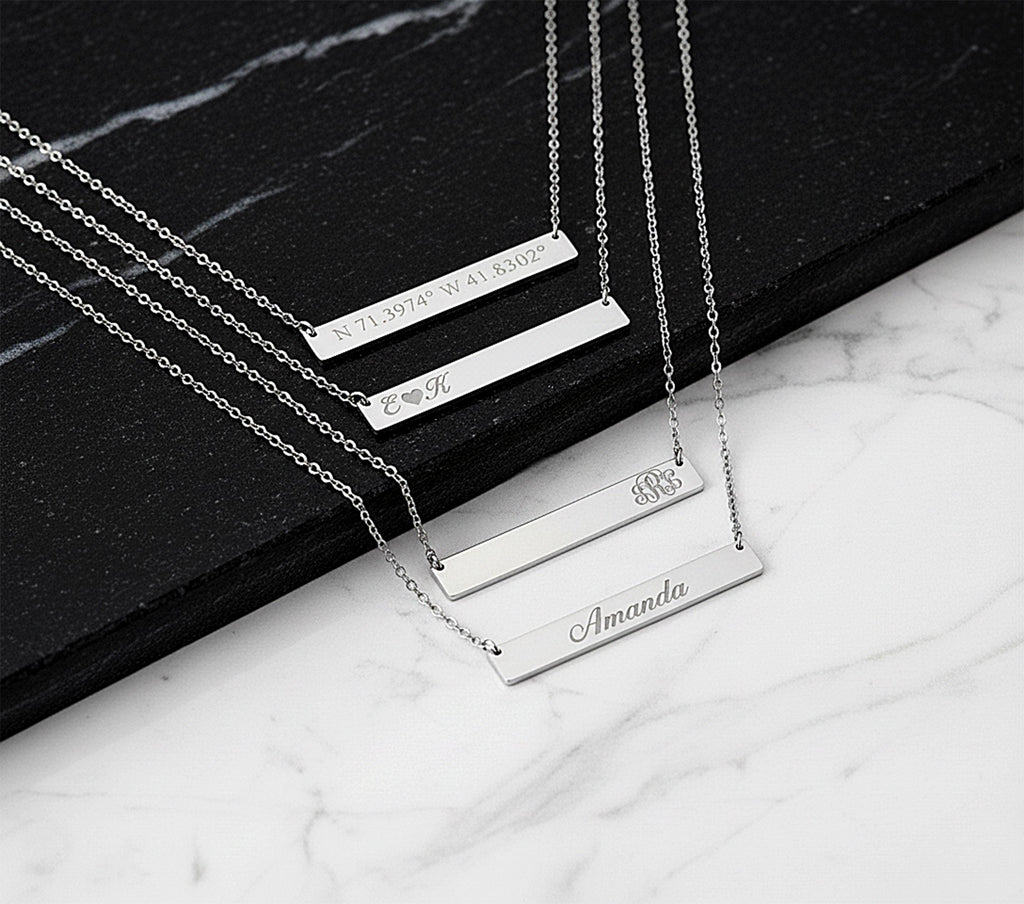 14K Solid Gold Bar Necklace – Personalized Name – and Date, gallery view 10 of 10