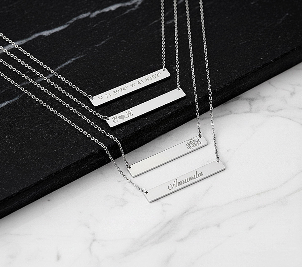 14K Solid Gold Bar Necklace – Personalized Name – and Date, gallery view 10 of 10