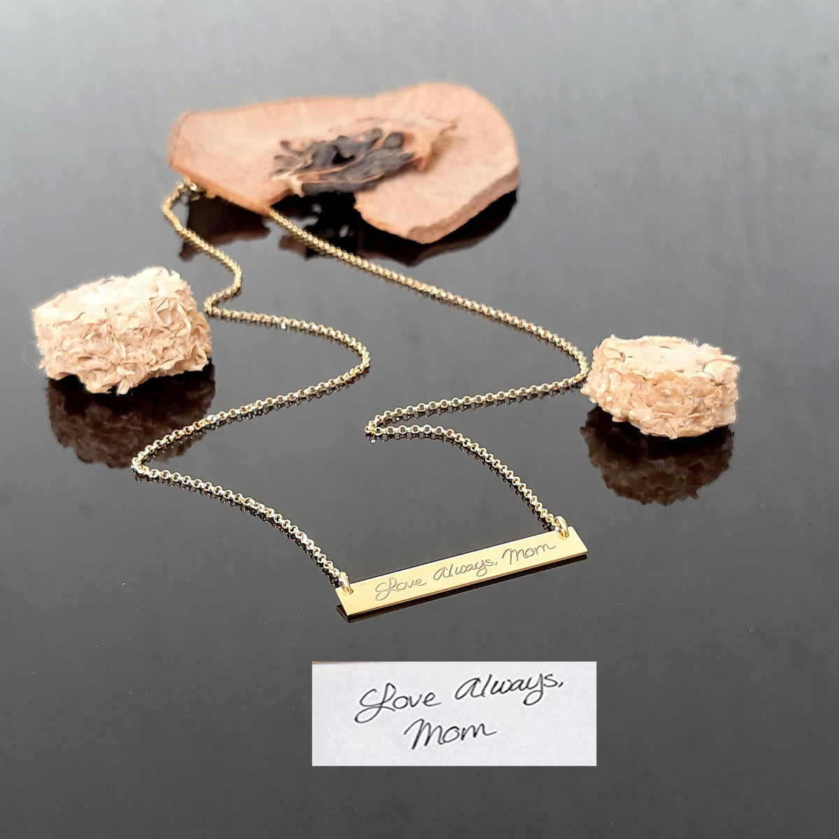 14K Solid Gold Bar Necklace – Personalized Name – and Date, gallery view 4 of 10