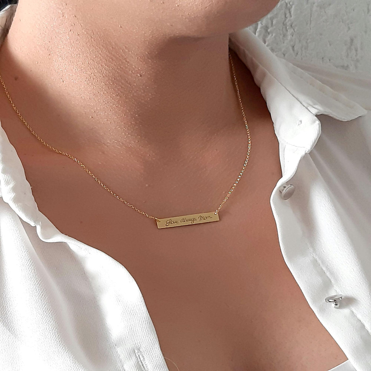 14K Solid Gold Bar Necklace – Personalized Name – and Date, gallery view 7 of 10