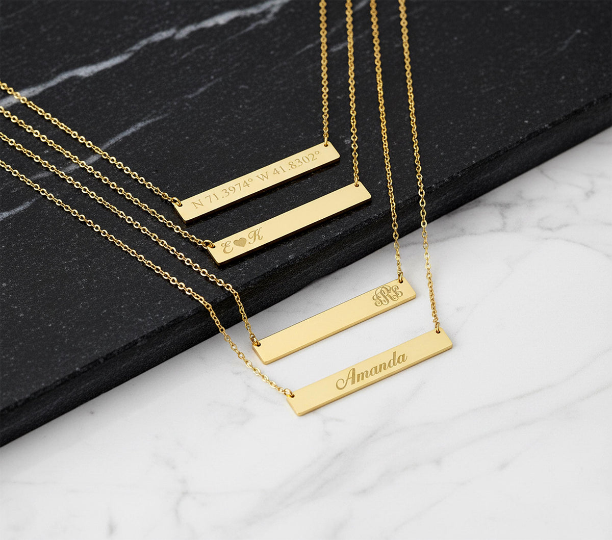 14K Solid Gold Bar Necklace – Personalized Name – and Date, gallery view 8 of 10