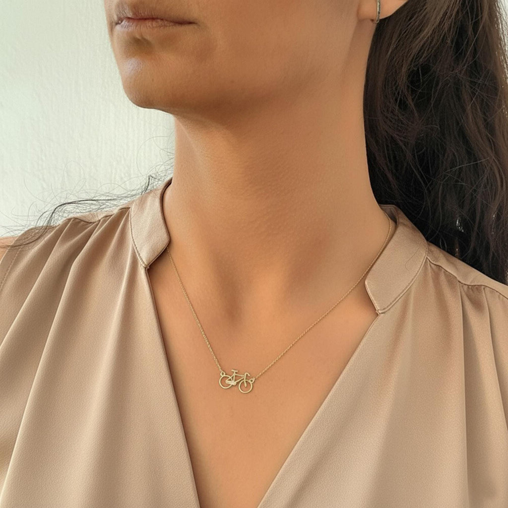 14K Solid Gold Bicycle Charm Necklace, main product view