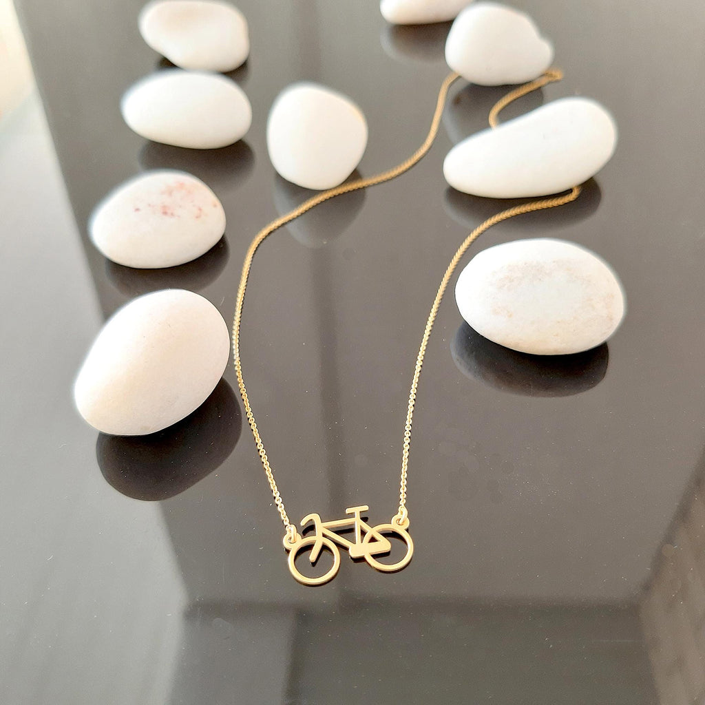 14K Solid Gold Bicycle Charm Necklace, gallery view 2 of 7