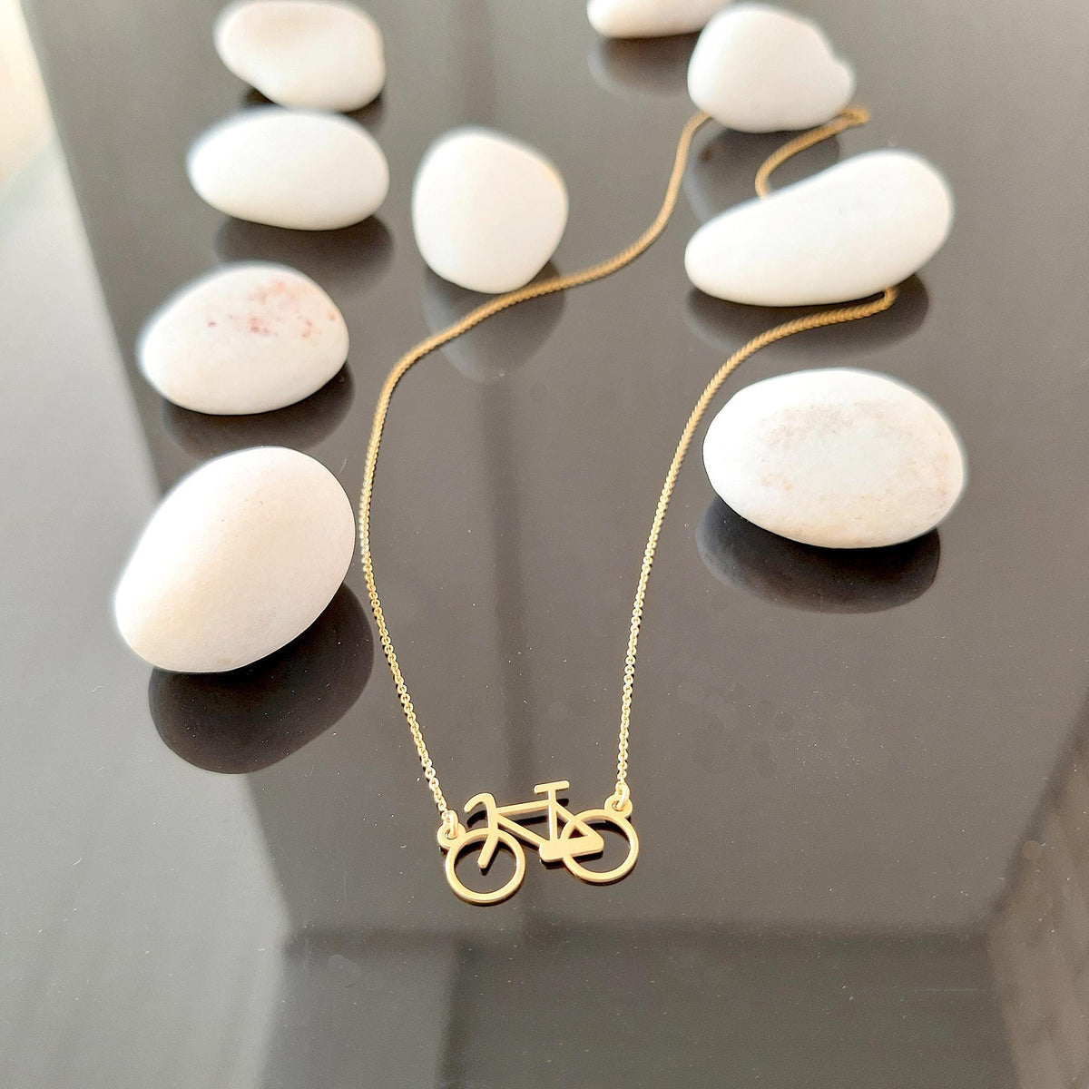 14K Solid Gold Bicycle Charm Necklace, gallery view 2 of 7