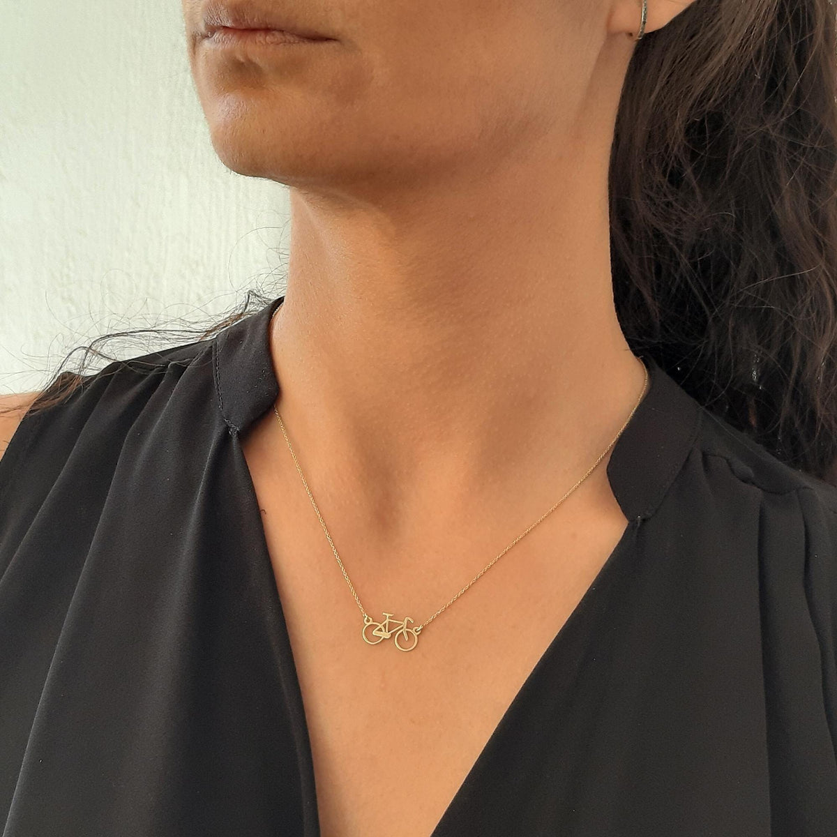 14K Solid Gold Bicycle Charm Necklace, gallery view 3 of 7